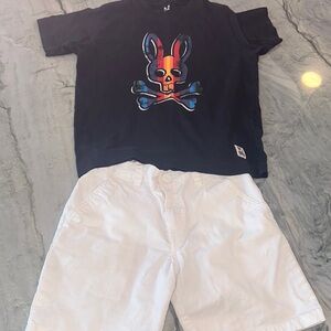 Psycho bunny Black T-Shirt  size 7-8 boys and white shorts size 8